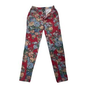 Vtg Ralph Lauren Pants Jeans Womens 29 Fits 25 Button Fly Floral Cotton Retro